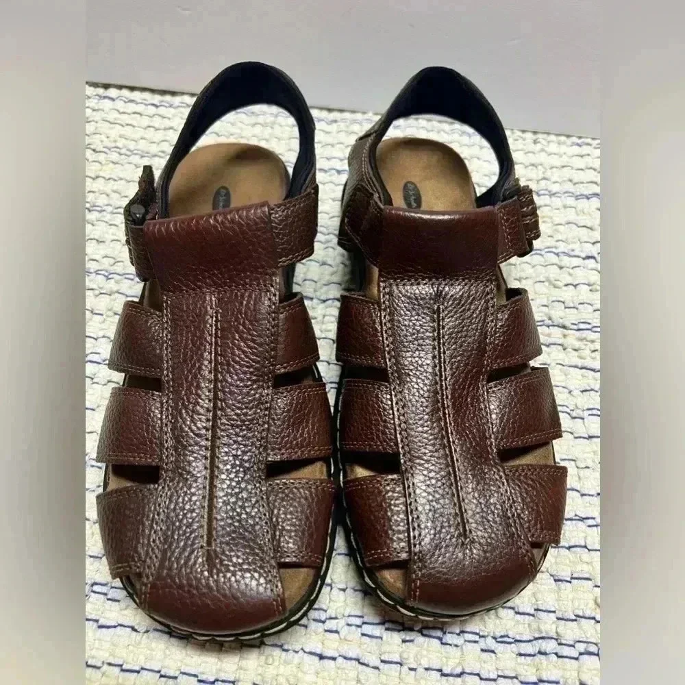 Dr. Scholl's Men’s Gaston‎ Brown Leather Fisherman's Sandals Memory foam Sz10